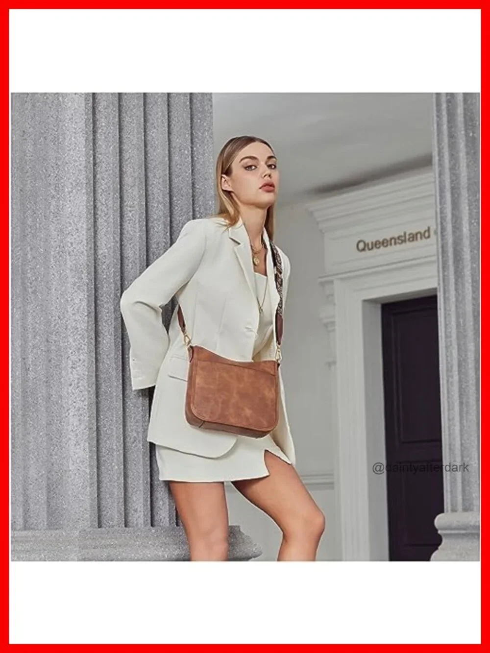 Vegan Leather Crossbody Bag with Wide Strap Hobo Purse
